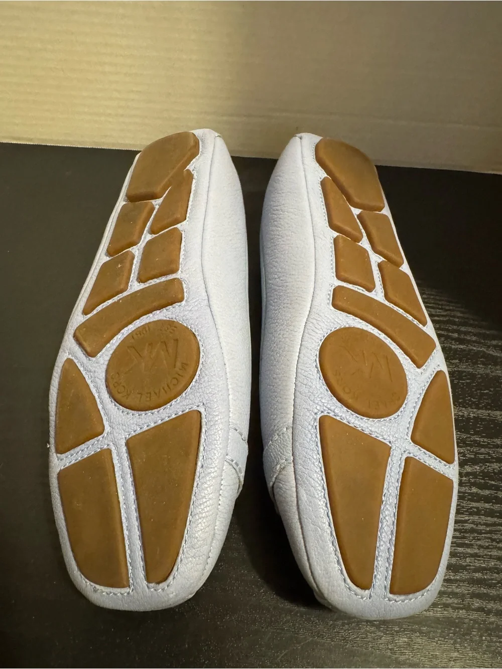 Michael Kors Pastel Blue Leather MK Logo Loafers